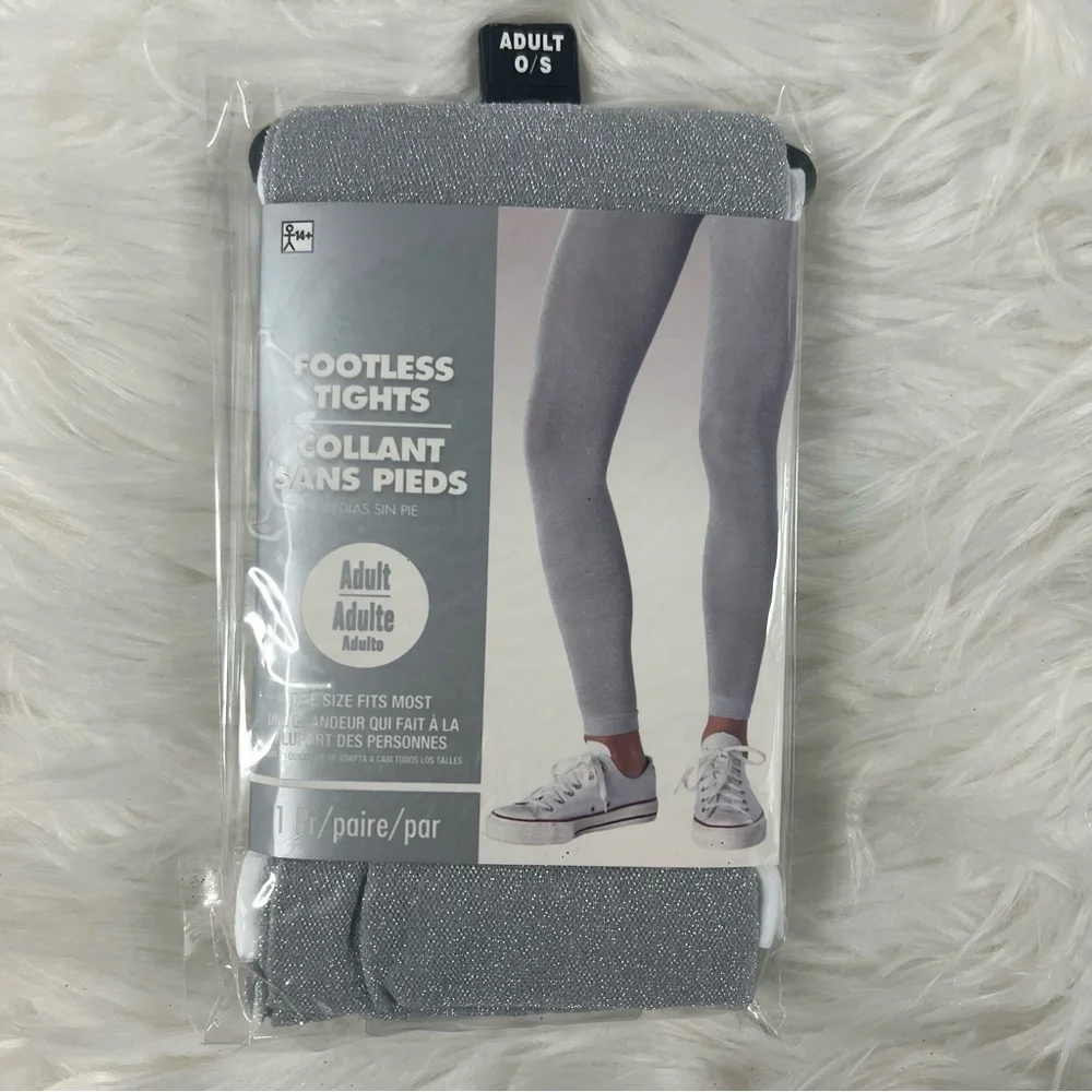 Silver shimmer Footless Tights for Adults NEW one size fits most costume